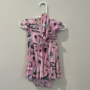 Posh Peanut Beauty Salon Cap Sleeve Ruffled Bodysuit Dress & Lux Bow Headwrap